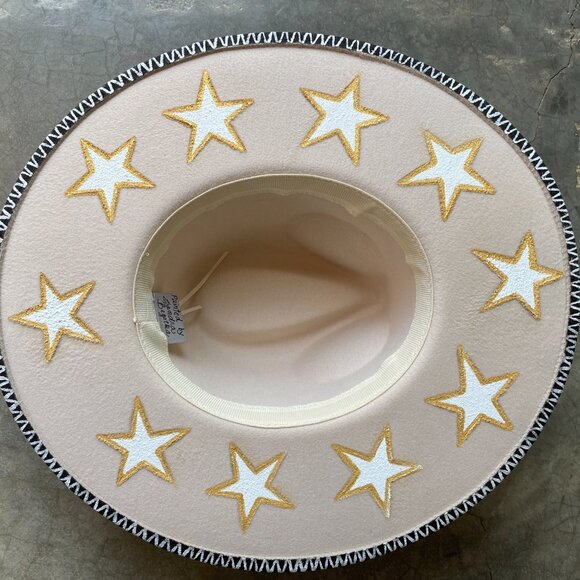 Western Fedora Felt Hat Wearable Art Jumping Paint Horses Sun Moon Stars - Picture 2 of 8